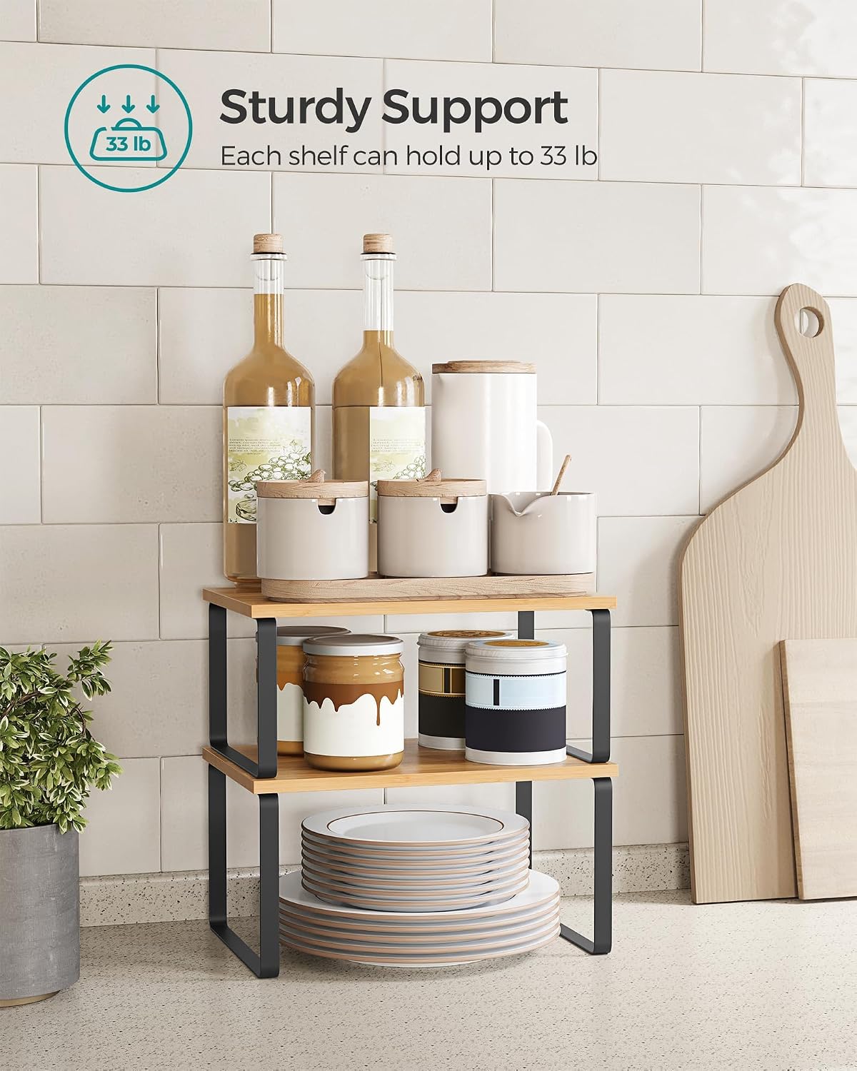 Cabinet Organizer Shelf, Set of 4 Spice Rack, Kitchen Storage | Kitchen Storage, Spice Rack, Steel and Bamboo, White and Yellow, BYSTRO Collection UKCS010N01