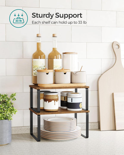Cabinet Organizer Shelf, Set of 4 Spice Rack, Kitchen Storage | Kitchen Storage, Spice Rack, Steel and Bamboo, White and Yellow, BYSTRO Collection UKCS010N01