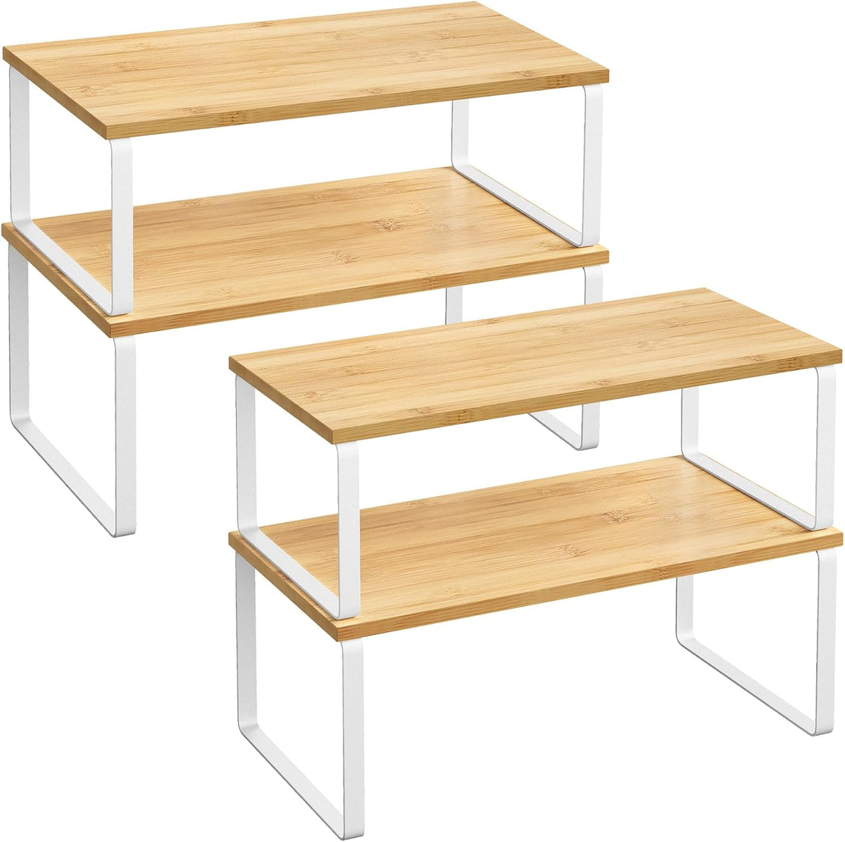 Cabinet Organizer Shelf, Set of 4 Spice Rack, Kitchen Storage | Kitchen Storage, Spice Rack, Steel and Bamboo, White and Yellow, BYSTRO Collection UKCS010N01