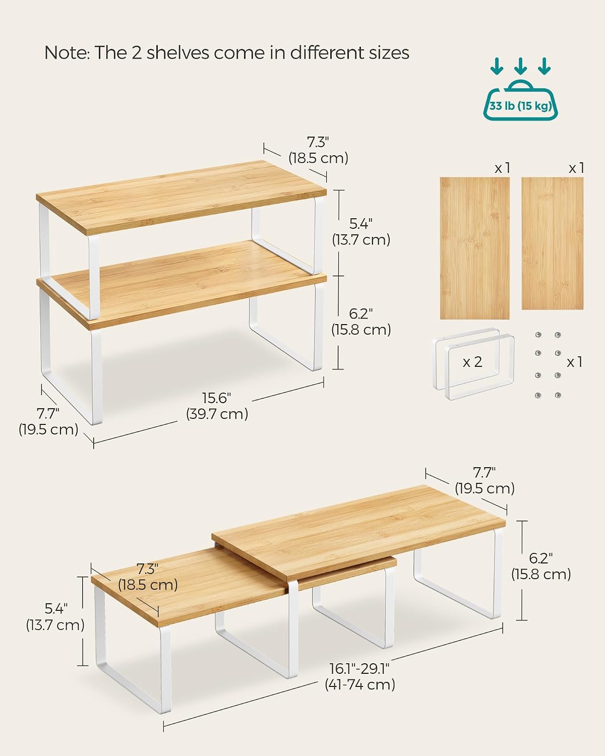 Cabinet Organizer Shelf, Set of 4 Spice Rack, Kitchen Storage | Kitchen Storage, Spice Rack, Steel and Bamboo, White and Yellow, BYSTRO Collection UKCS010N01