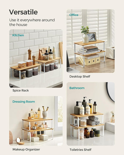 Cabinet Organizer Shelf, Set of 4 Spice Rack, Kitchen Storage | Kitchen Storage, Spice Rack, Steel and Bamboo, White and Yellow, BYSTRO Collection UKCS010N01