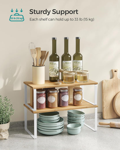 Cabinet Organizer Shelf, Set of 4 Spice Rack, Kitchen Storage | Kitchen Storage, Spice Rack, Steel and Bamboo, White and Yellow, BYSTRO Collection UKCS010N01