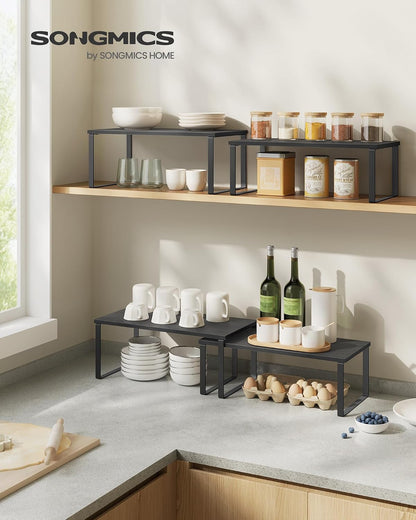 Cabinet Organizer Shelf, Set of 4 Spice Rack, Kitchen Storage | Kitchen Storage, Spice Rack, Steel and Bamboo, White and Yellow, BYSTRO Collection UKCS010N01
