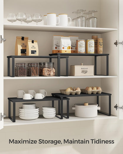 Cabinet Organizer Shelf, Set of 4 Spice Rack, Kitchen Storage | Kitchen Storage, Spice Rack, Steel and Bamboo, White and Yellow, BYSTRO Collection UKCS010N01