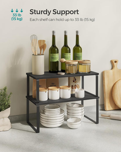 Cabinet Organizer Shelf, Set of 4 Spice Rack, Kitchen Storage | Kitchen Storage, Spice Rack, Steel and Bamboo, White and Yellow, BYSTRO Collection UKCS010N01