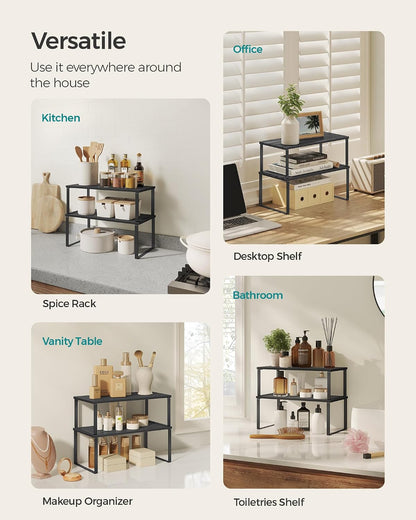 Cabinet Organizer Shelf, Set of 4 Spice Rack, Kitchen Storage | Kitchen Storage, Spice Rack, Steel and Bamboo, White and Yellow, BYSTRO Collection UKCS010N01