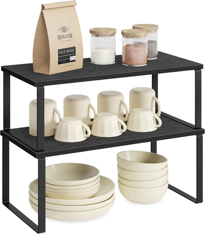 Cabinet Organizer Shelf, Set of 4 Spice Rack, Kitchen Storage | Kitchen Storage, Spice Rack, Steel and Bamboo, White and Yellow, BYSTRO Collection UKCS010N01