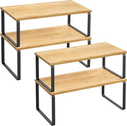 Cabinet Organizer Shelf, Set of 4 Spice Rack, Kitchen Storage | Kitchen Storage, Spice Rack, Steel and Bamboo, White and Yellow, BYSTRO Collection UKCS010N01