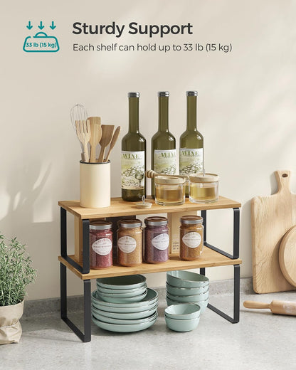 Cabinet Organizer Shelf, Set of 4 Spice Rack, Kitchen Storage | Kitchen Storage, Spice Rack, Steel and Bamboo, White and Yellow, BYSTRO Collection UKCS010N01