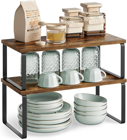 Cabinet Organizer Shelf, Set of 4 Spice Rack, Kitchen Storage | Kitchen Storage, Spice Rack, Steel and Bamboo, White and Yellow, BYSTRO Collection UKCS010N01
