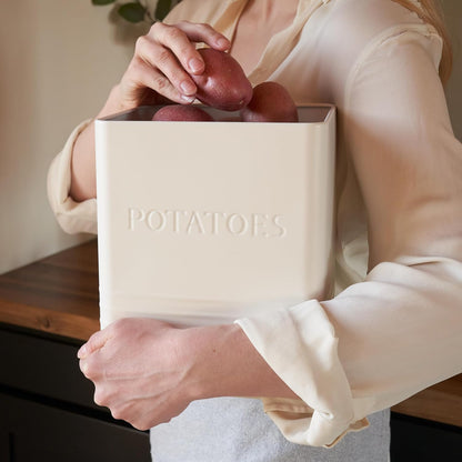 Beautiful Potato and Onion Storage Container Set, 10.1" & 8.9" - Perfectly Sized Spacious Canisters For Your Kitchen Counter Or Pantry - Food Safe Metal Bins Keep Produce Fresh Longer