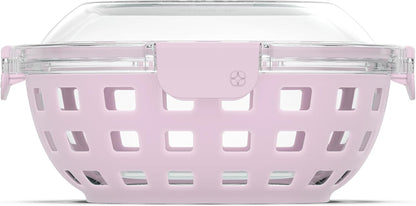DuraGlass Food Storage Glass Lunch Bowl Container - Meal Prep Container with Silicone Sleeve and Airtight Lid, 5 Cup, Cashmere Pink