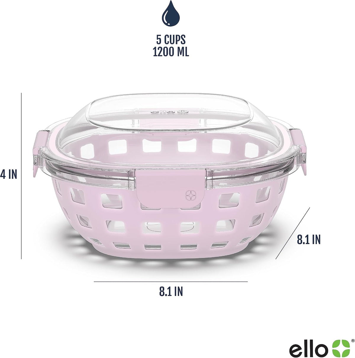 DuraGlass Food Storage Glass Lunch Bowl Container - Meal Prep Container with Silicone Sleeve and Airtight Lid, 5 Cup, Cashmere Pink