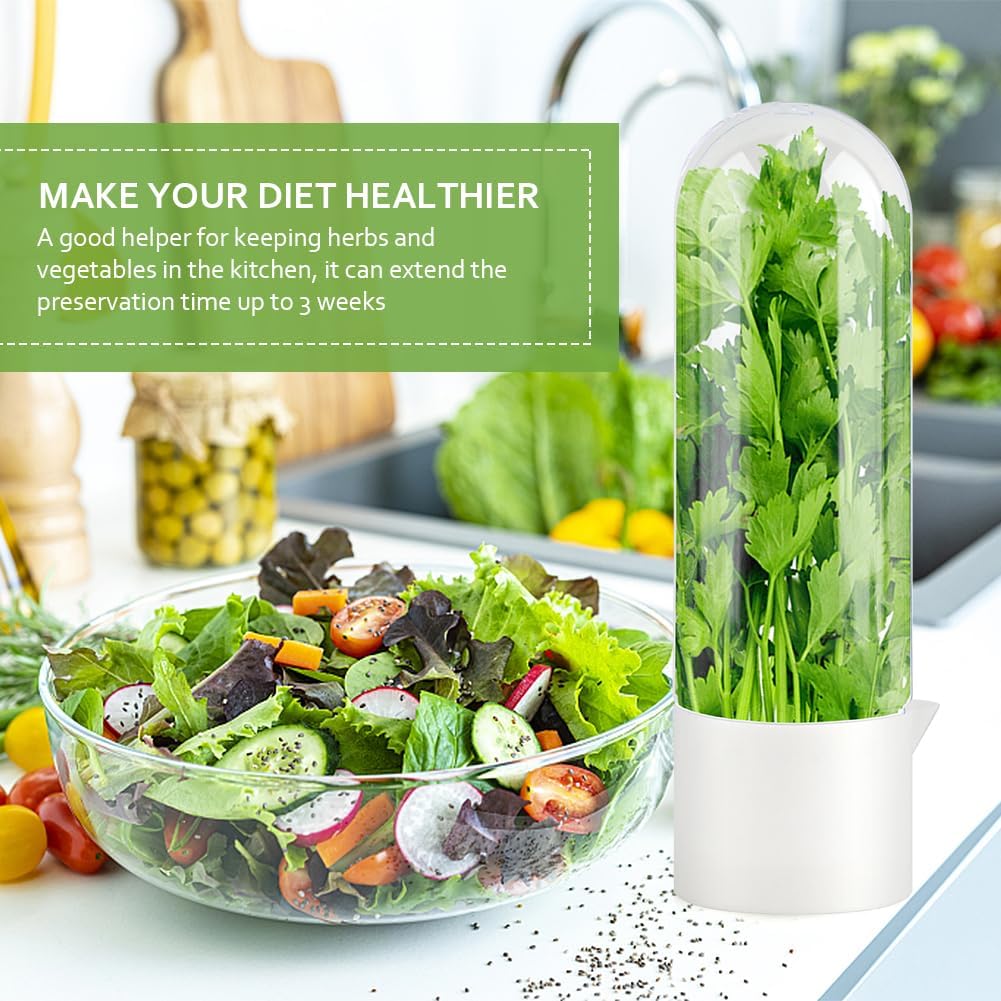 Herb Saver for Refrigerator With Herb Stem Stripping Tool,Herb Keeper & Cilantro Container,Vegetable Preservation Bottle for Cilantro,Parsley,Mint,Keeps Greens for 2-3 Weeks