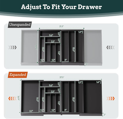 Silverware Organizer Large, Magnetic Connected Expandable 13 Slots Silverware Drawer Organizer From 21 to 37.4 Inches, Adjustable Flatware and Cutlery Holder, Bamboo Utensil Tray for Kitchen Natural