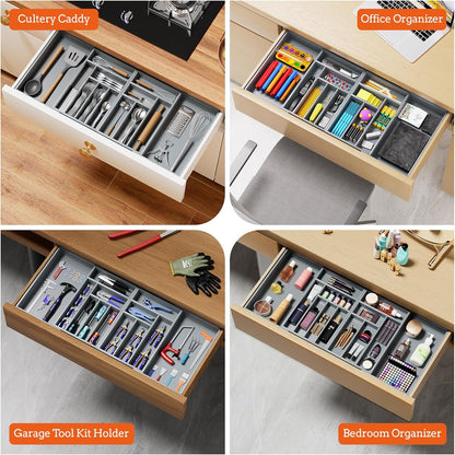 Silverware Organizer Large, Magnetic Connected Expandable 13 Slots Silverware Drawer Organizer From 21 to 37.4 Inches, Adjustable Flatware and Cutlery Holder, Bamboo Utensil Tray for Kitchen Natural