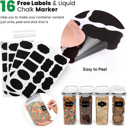 Cereal Containers Storage with Lids - Airtight Kitchen Dry Food Storage Containers & BPA Free Cereal Dispenser For Pantry Organizer And Storage (Clear, 4 Liter Pack of 4)