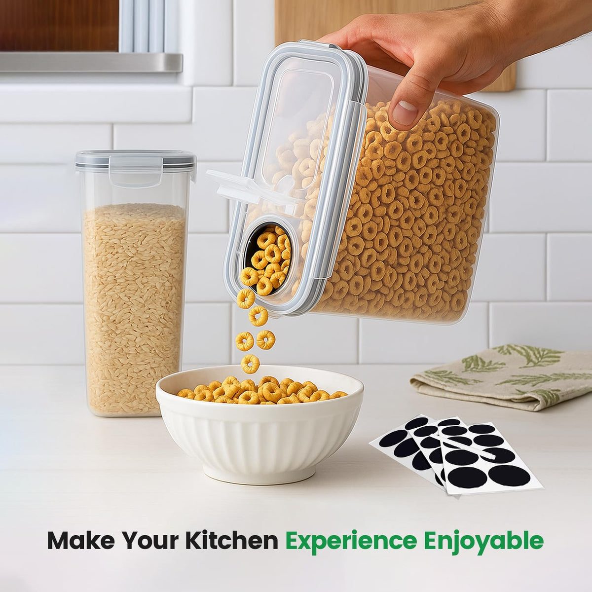 Cereal Containers Storage with Lids - Airtight Kitchen Dry Food Storage Containers & BPA Free Cereal Dispenser For Pantry Organizer And Storage (Clear, 4 Liter Pack of 4)