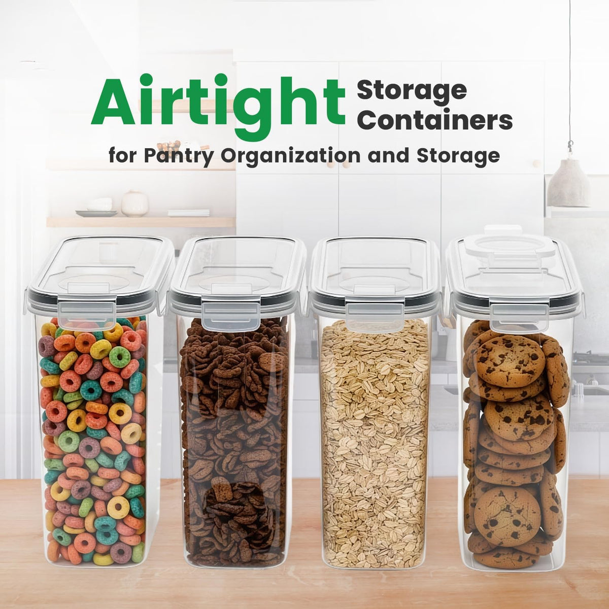 Cereal Containers Storage with Lids - Airtight Kitchen Dry Food Storage Containers & BPA Free Cereal Dispenser For Pantry Organizer And Storage (Clear, 4 Liter Pack of 4)