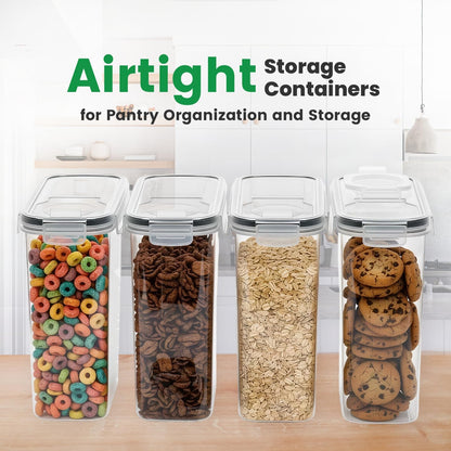 Cereal Containers Storage with Lids - Airtight Kitchen Dry Food Storage Containers & BPA Free Cereal Dispenser For Pantry Organizer And Storage (Clear, 4 Liter Pack of 4)