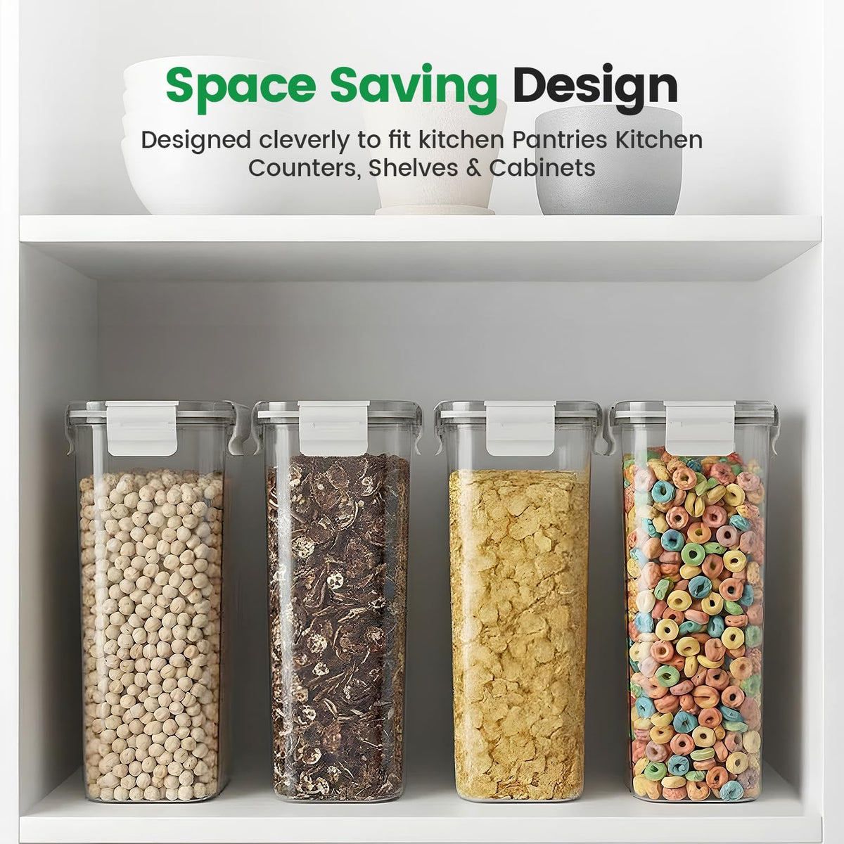 Cereal Containers Storage with Lids - Airtight Kitchen Dry Food Storage Containers & BPA Free Cereal Dispenser For Pantry Organizer And Storage (Clear, 4 Liter Pack of 4)