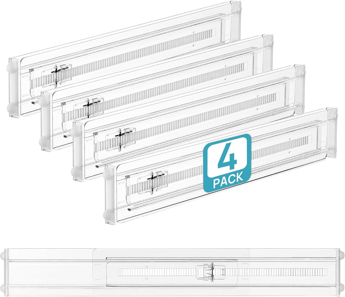 12 Pack Drawer Dividers for Clothes, 4" High 10.2"-16.5" Adjustable Expandable Dresser Drawer Organizer, Clear Plastic Separators for Dresser, Baby Clothing, Underwear, Cosmetic, Toiletries