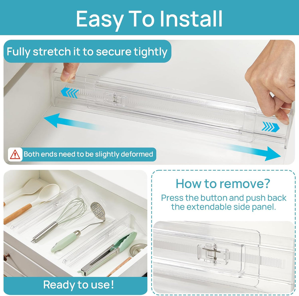 12 Pack Drawer Dividers for Clothes, 4" High 10.2"-16.5" Adjustable Expandable Dresser Drawer Organizer, Clear Plastic Separators for Dresser, Baby Clothing, Underwear, Cosmetic, Toiletries