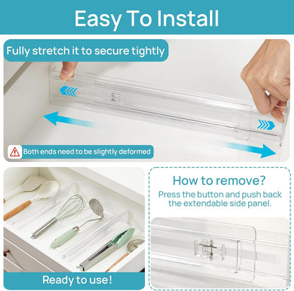 12 Pack Drawer Dividers for Clothes, 4" High 10.2"-16.5" Adjustable Expandable Dresser Drawer Organizer, Clear Plastic Separators for Dresser, Baby Clothing, Underwear, Cosmetic, Toiletries