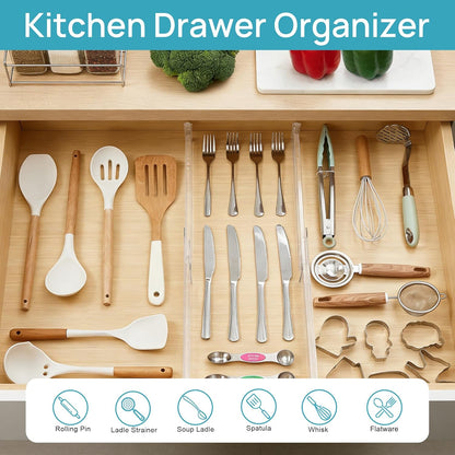 12 Pack Drawer Dividers for Clothes, 4" High 10.2"-16.5" Adjustable Expandable Dresser Drawer Organizer, Clear Plastic Separators for Dresser, Baby Clothing, Underwear, Cosmetic, Toiletries