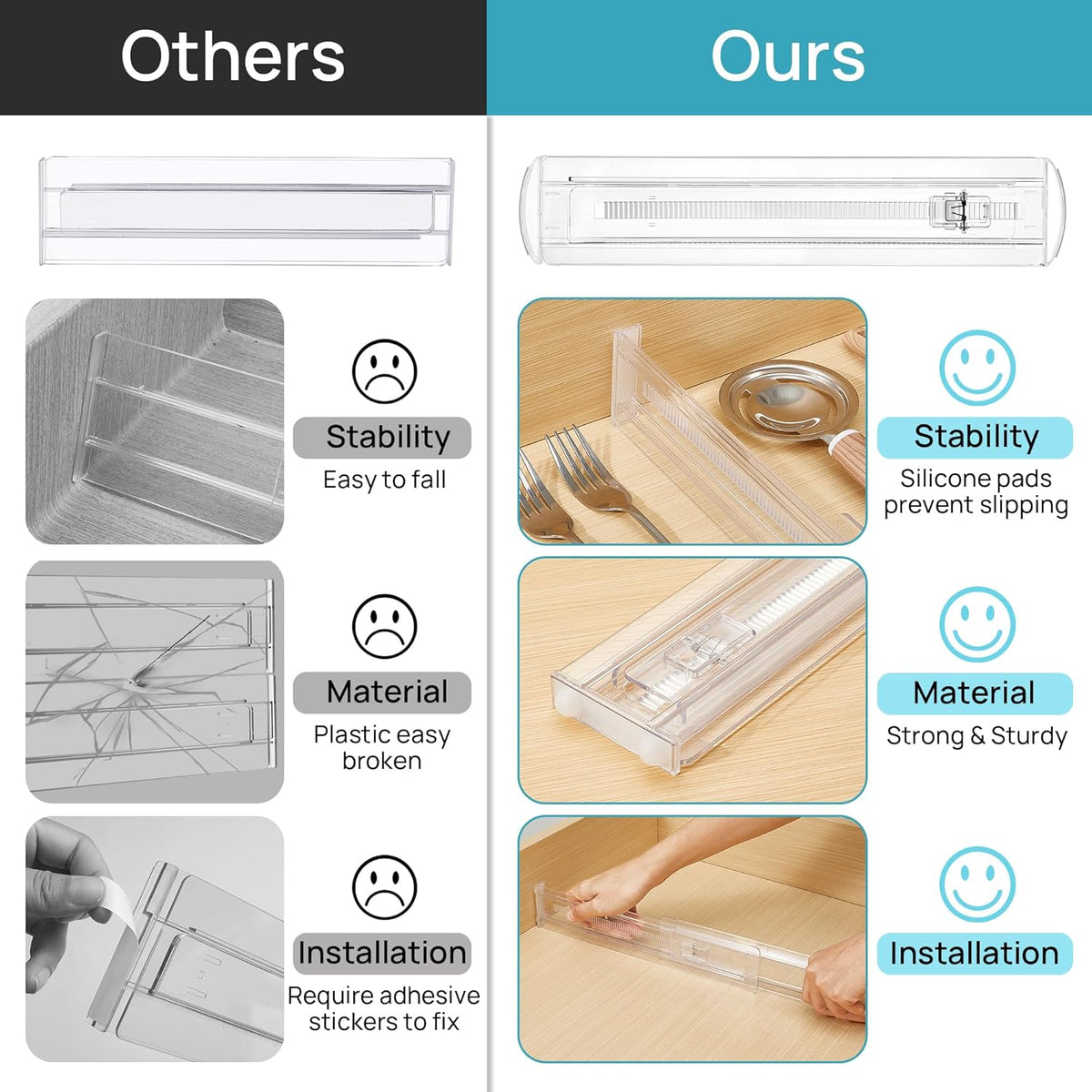 12 Pack Drawer Dividers for Clothes, 4" High 10.2"-16.5" Adjustable Expandable Dresser Drawer Organizer, Clear Plastic Separators for Dresser, Baby Clothing, Underwear, Cosmetic, Toiletries