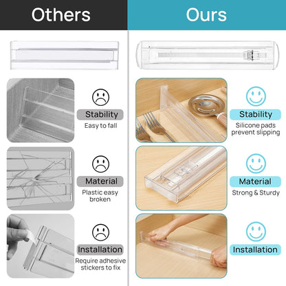 12 Pack Drawer Dividers for Clothes, 4" High 10.2"-16.5" Adjustable Expandable Dresser Drawer Organizer, Clear Plastic Separators for Dresser, Baby Clothing, Underwear, Cosmetic, Toiletries