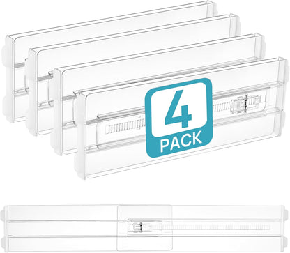 12 Pack Drawer Dividers for Clothes, 4" High 10.2"-16.5" Adjustable Expandable Dresser Drawer Organizer, Clear Plastic Separators for Dresser, Baby Clothing, Underwear, Cosmetic, Toiletries