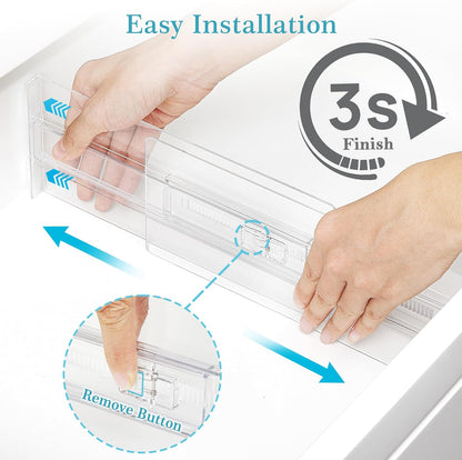 12 Pack Drawer Dividers for Clothes, 4" High 10.2"-16.5" Adjustable Expandable Dresser Drawer Organizer, Clear Plastic Separators for Dresser, Baby Clothing, Underwear, Cosmetic, Toiletries