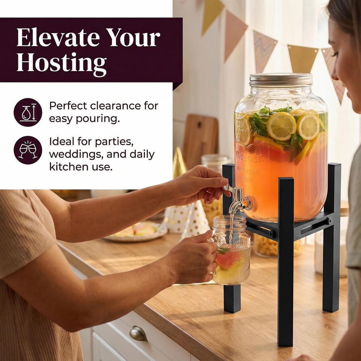 Beverage Water Jug Dispenser Stand for 2-5 Gallon, Adjustable 9-12.6 IN Water Jug Holder Container ( Drink Dispenser Stand Only)（Large）