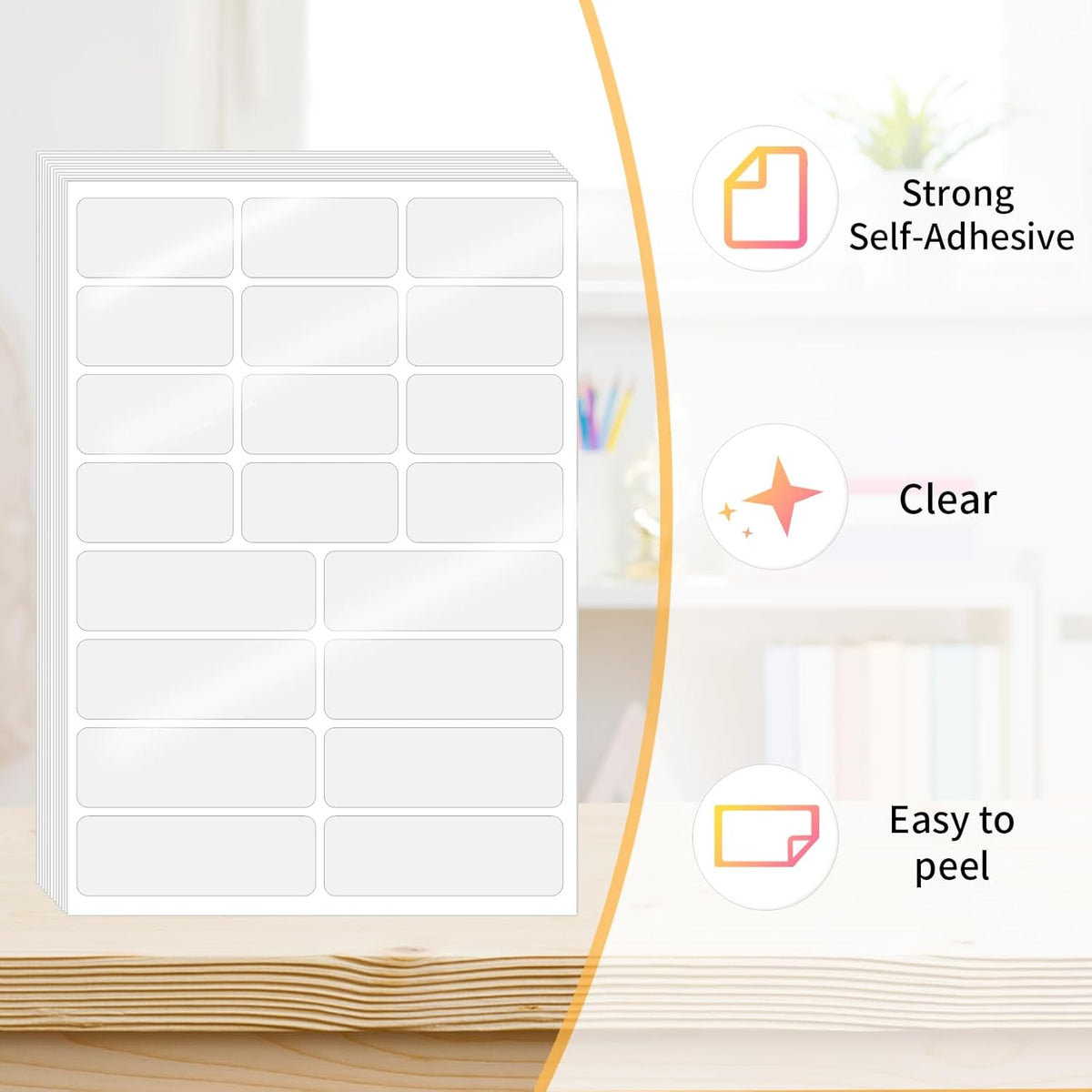 Transparent Stickers Labels, Removable - Self Adhesive Clear Label Stickers for Essential Oil Bottle, Jars, Food Storage or Gift Decoration (2 Size, 300 Sheet)