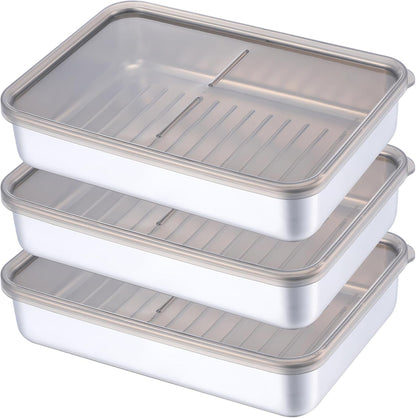 3Pcs Deli Containers with Lids, 7.9*5.6*1.7 in Bacon Container for Refrigerator, Fridge Organizer, Cheese Container for Fridge, Dishwasher Safe Long Deli Meat Storage Containers Fruit Tray with Lids
