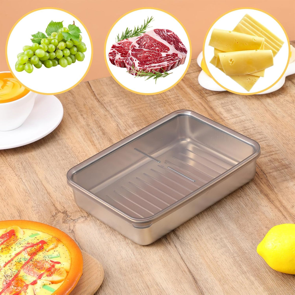 3Pcs Deli Containers with Lids, 7.9*5.6*1.7 in Bacon Container for Refrigerator, Fridge Organizer, Cheese Container for Fridge, Dishwasher Safe Long Deli Meat Storage Containers Fruit Tray with Lids