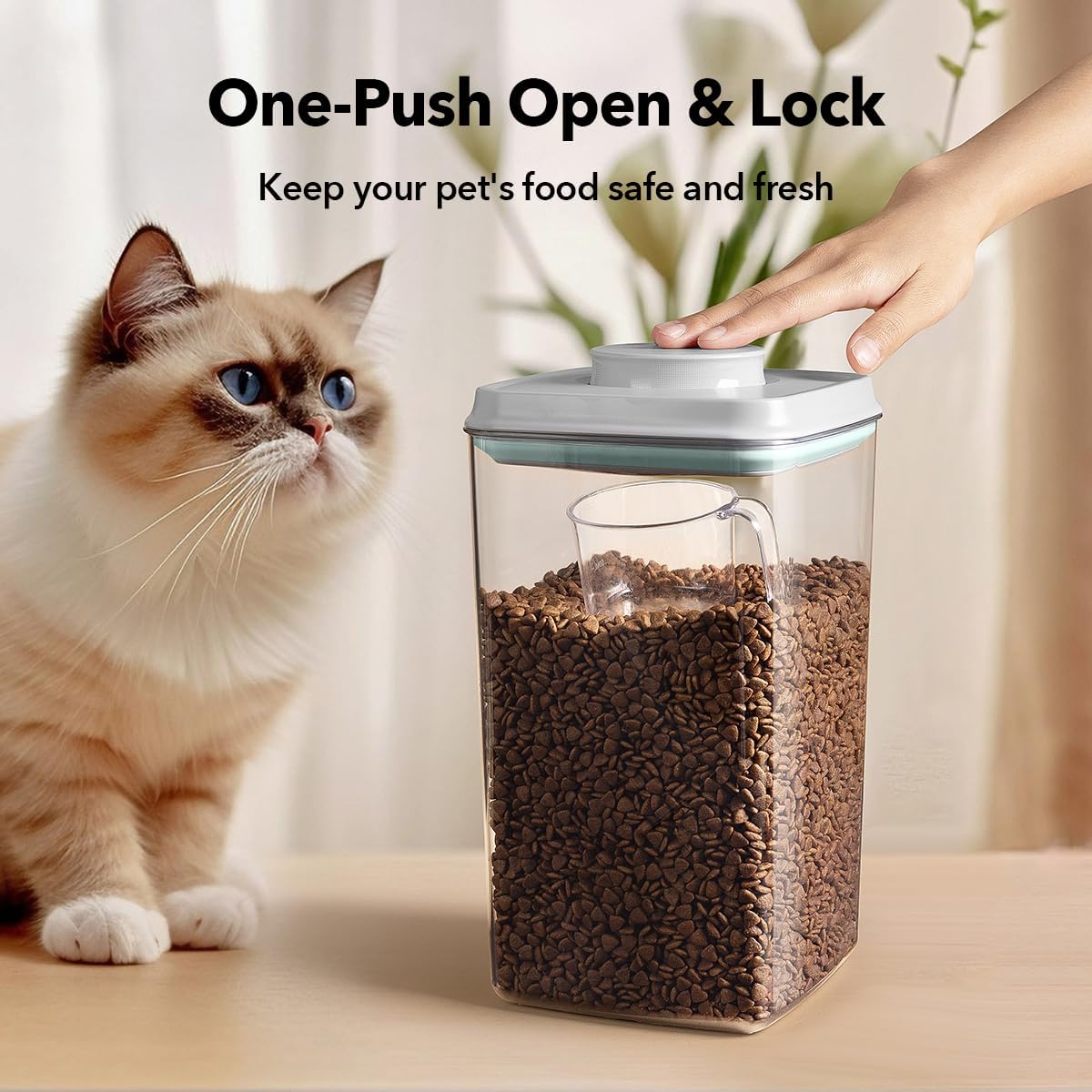 Dog Food Storage Container with 130ml Scoop – 4L/4.2qt Airtight Dog Food Container for Kibble & Treats, BPA-Free Cat Food Storage Container, Stackable Pop Lid Plastic Container with Lid