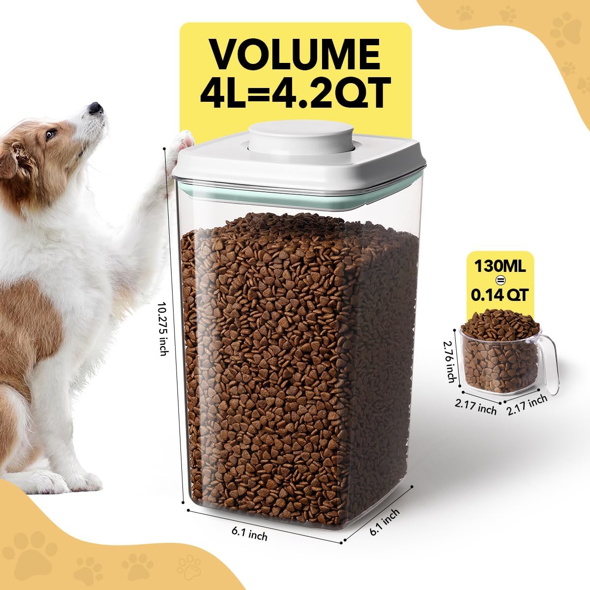 Dog Food Storage Container with 130ml Scoop – 4L/4.2qt Airtight Dog Food Container for Kibble & Treats, BPA-Free Cat Food Storage Container, Stackable Pop Lid Plastic Container with Lid