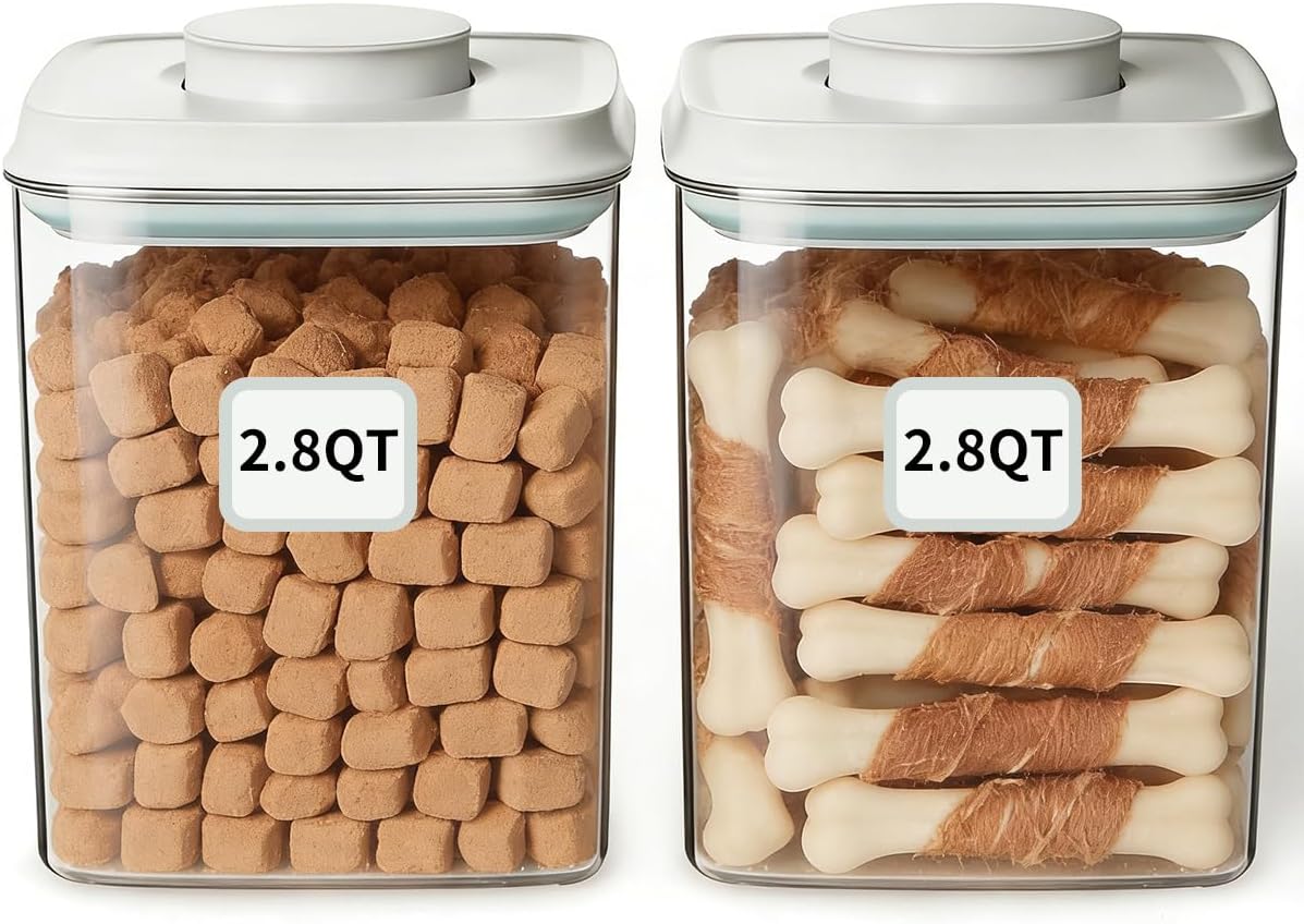 Dog Food Storage Container with 130ml Scoop – 4L/4.2qt Airtight Dog Food Container for Kibble & Treats, BPA-Free Cat Food Storage Container, Stackable Pop Lid Plastic Container with Lid