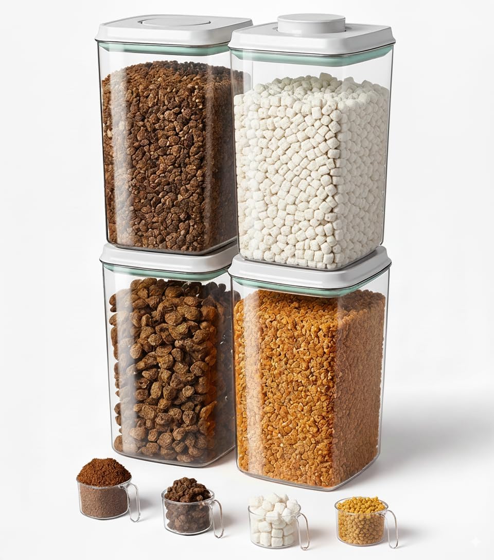 Dog Food Storage Container with 130ml Scoop – 4L/4.2qt Airtight Dog Food Container for Kibble & Treats, BPA-Free Cat Food Storage Container, Stackable Pop Lid Plastic Container with Lid