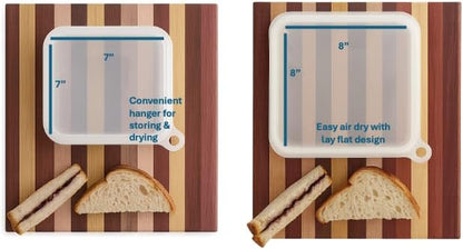 Silicone Sandwich Storage Bag - Leakproof, Lay-Flat, Opens Fully Case - 6.5”×1.1”×6.5” - Microwave/Oven/Dishwasher/Freezer Ready - Built-In Hang Loop - Sandwich Container for Work & Travel