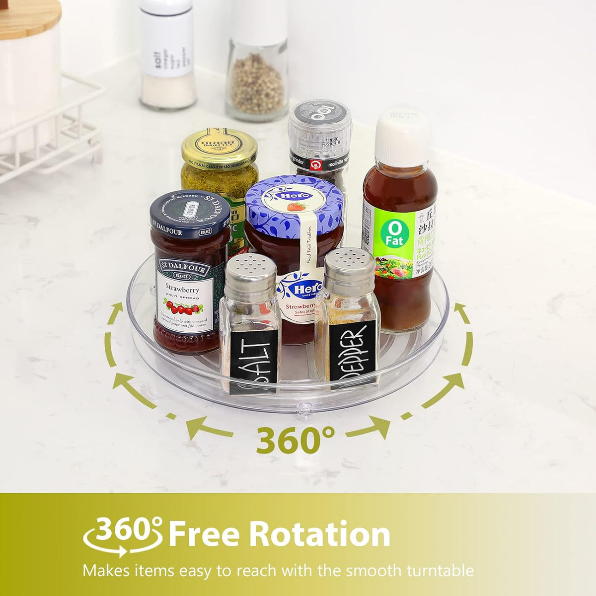 4 Pack Lazy Susan Turntable, 11.5" Rotating Organizer with Handles
