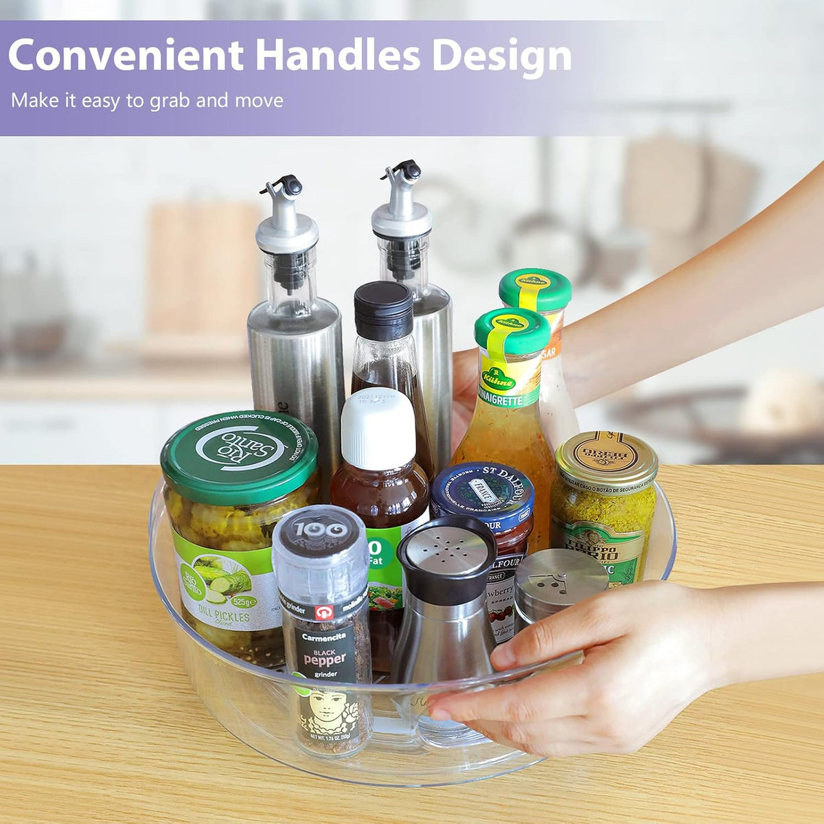 4 Pack Lazy Susan Turntable, 11.5" Rotating Organizer with Handles