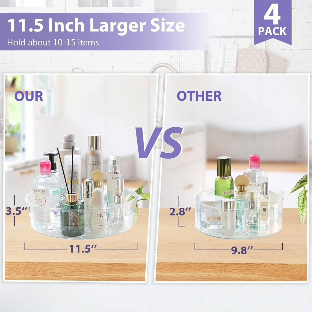 4 Pack Lazy Susan Turntable, 11.5" Rotating Organizer with Handles