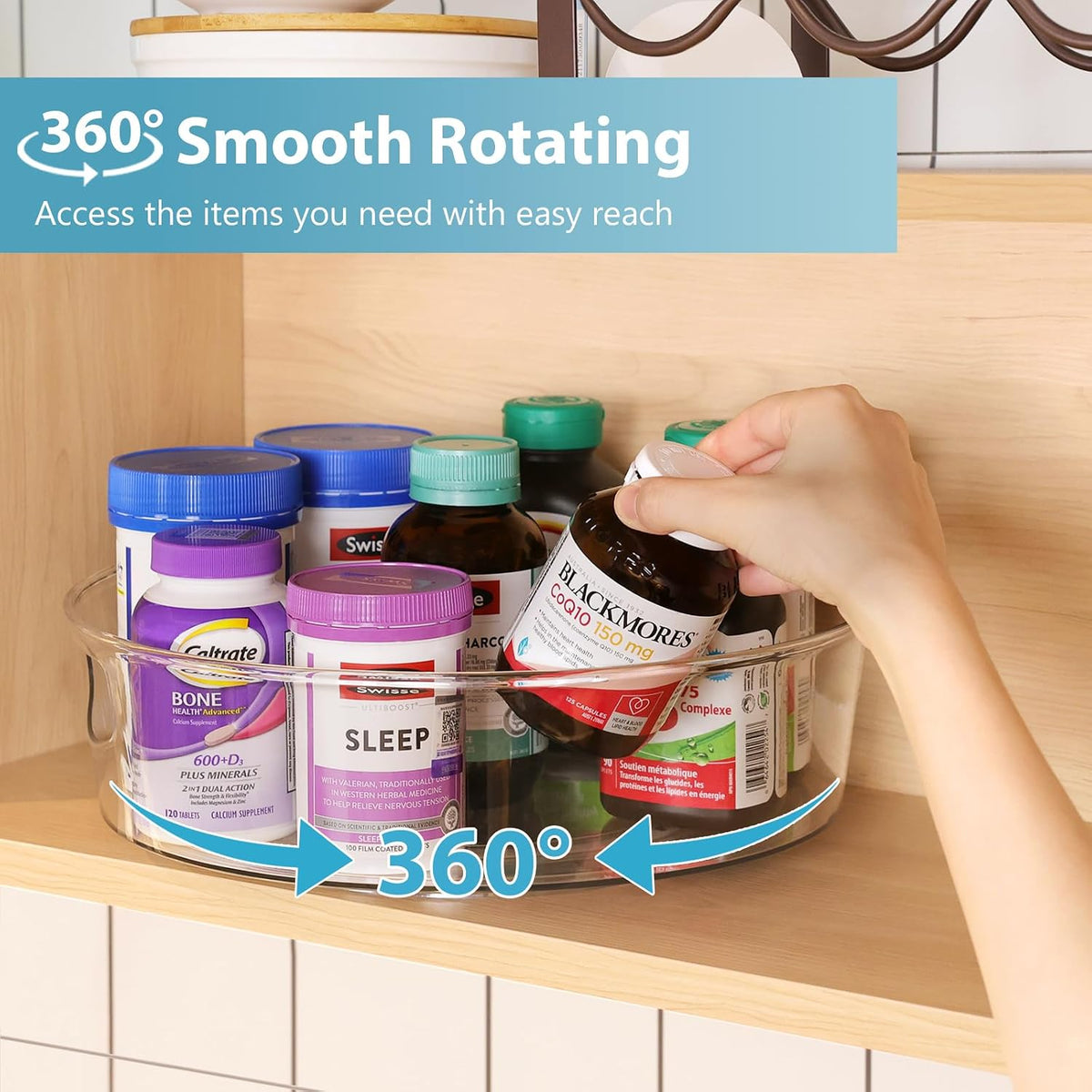4 Pack Lazy Susan Turntable, 11.5" Rotating Organizer with Handles