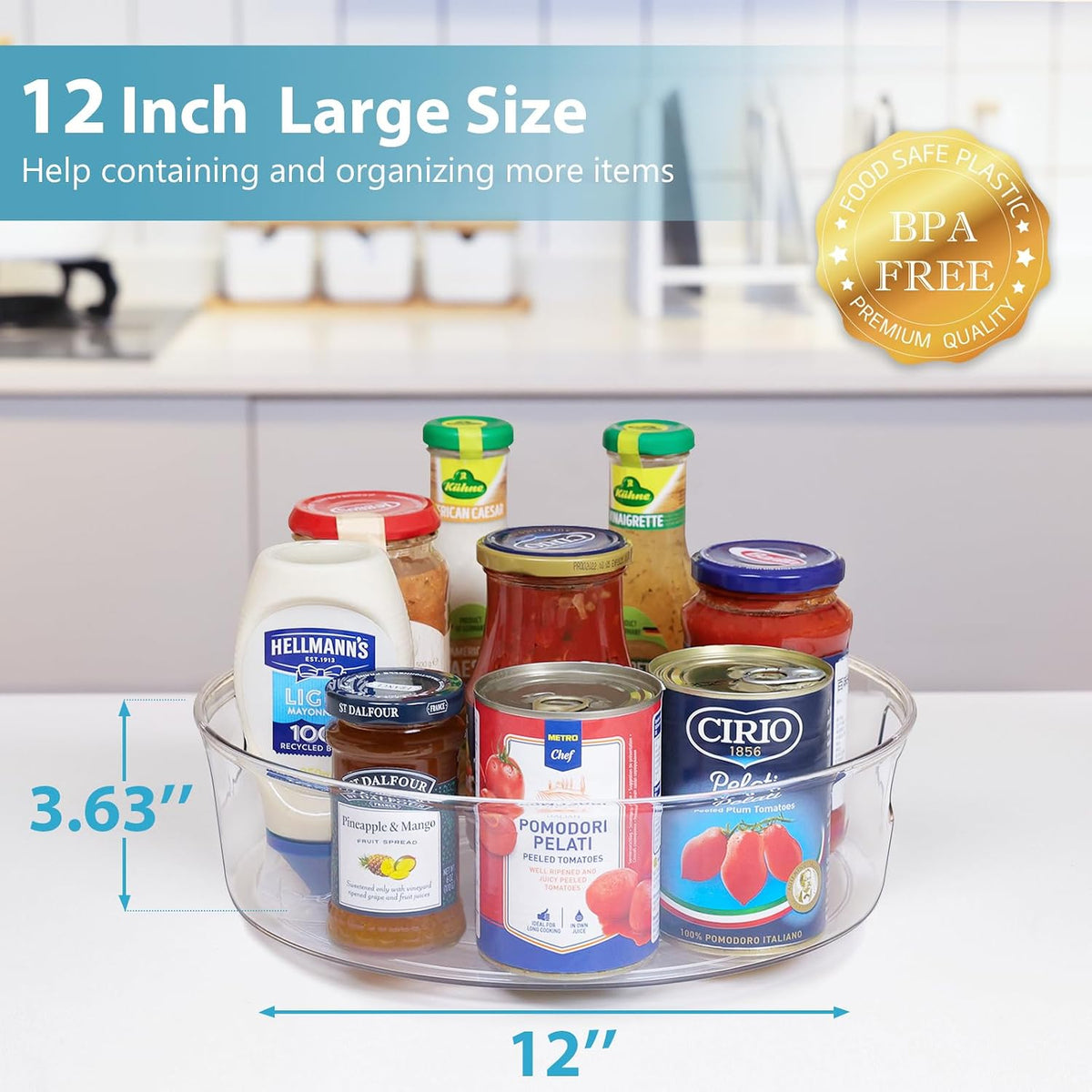 4 Pack Lazy Susan Turntable, 11.5" Rotating Organizer with Handles