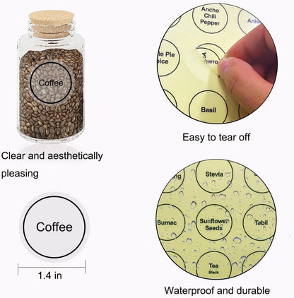 Spice Labels, 432Pcs Spice Labels Stickers 1.4in Waterproof Adhesive Round Preprinted Spice with Blank Label Black Tear Resistant Sticker for Kitchen Jars Caps Food Containers Spice Organizers