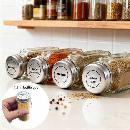 Spice Labels, 432Pcs Spice Labels Stickers 1.4in Waterproof Adhesive Round Preprinted Spice with Blank Label Black Tear Resistant Sticker for Kitchen Jars Caps Food Containers Spice Organizers