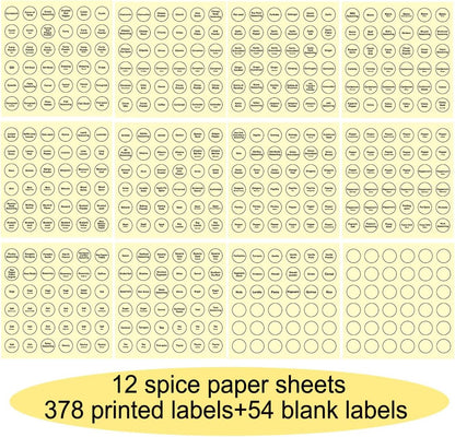Spice Labels, 432Pcs Spice Labels Stickers 1.4in Waterproof Adhesive Round Preprinted Spice with Blank Label Black Tear Resistant Sticker for Kitchen Jars Caps Food Containers Spice Organizers